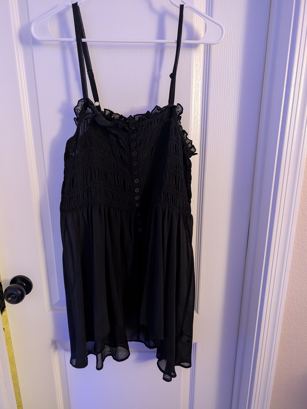 torrid Black Ruffled Chiffon Chemise with Button Front
